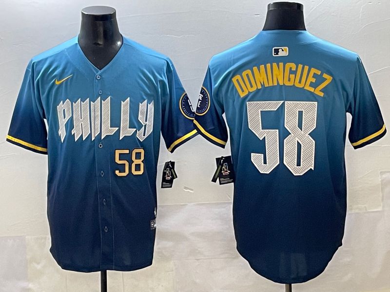 Men 2025 Philadelphia Phillies #58 Dominguez Blue City Edition Nike MLB Jersey style 3